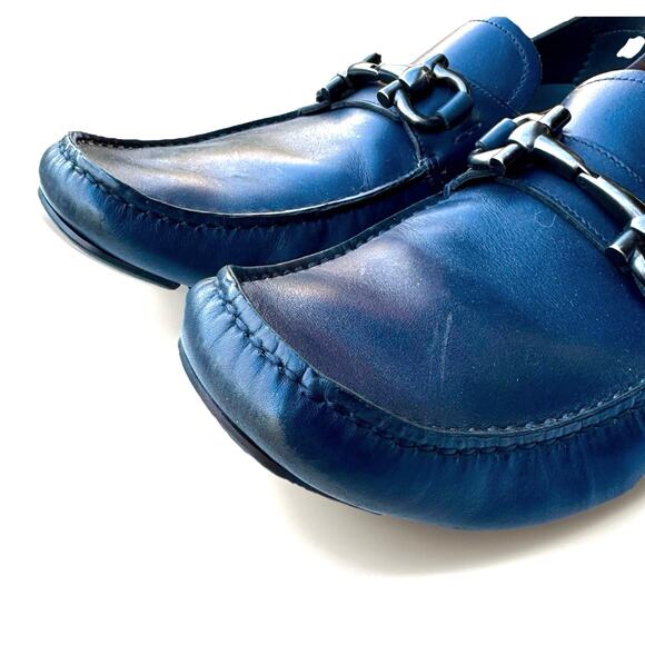 Ferragamo Navy Leather Gancini Loafers – NWOT, Gunmetal Bit, Italian Classic - Picture 13 of 16